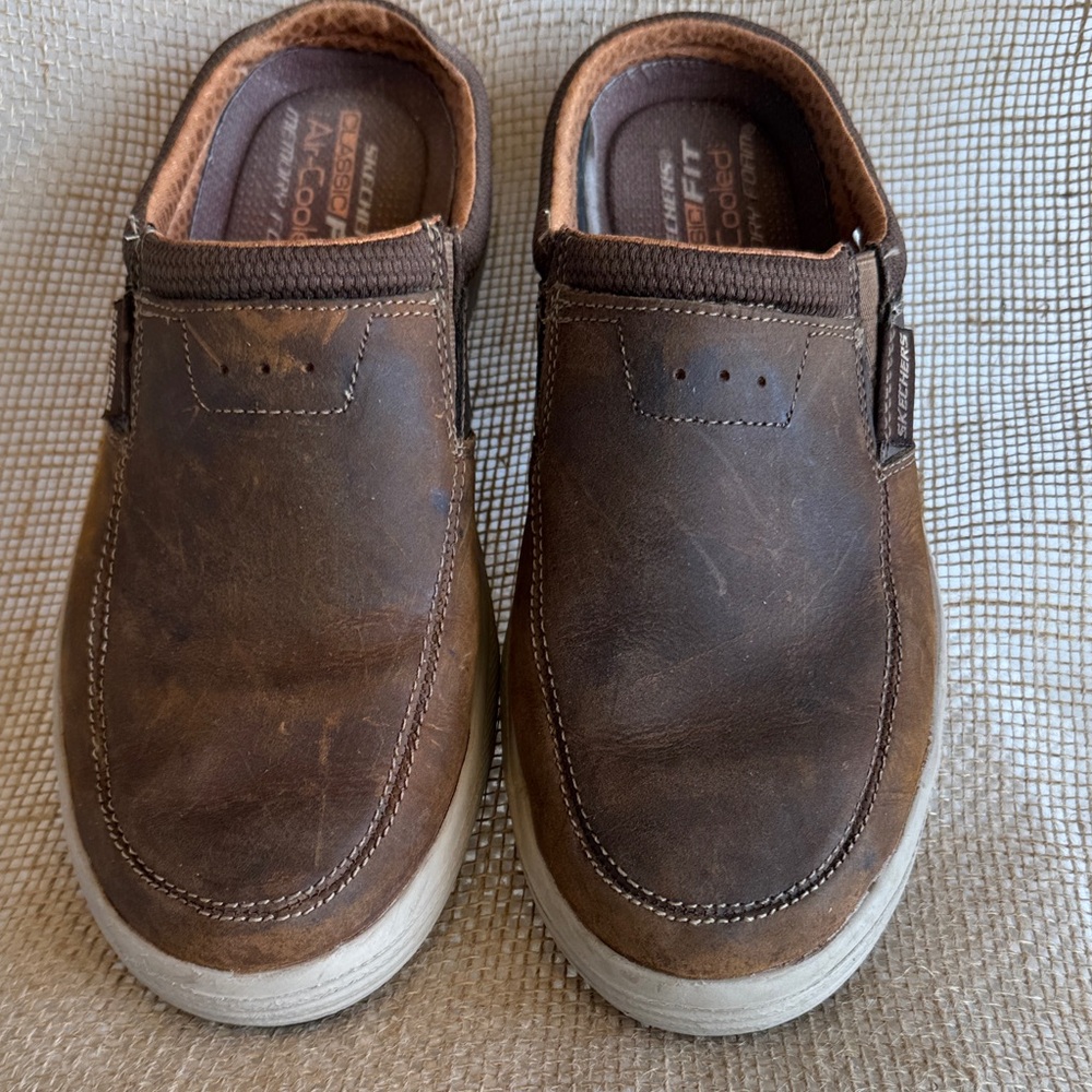 Skechers Dark Brown Leather Slip-Ons